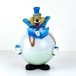 Vintage Murano Hand Blown Art Glass Circus  Clown Figurine Made In Italy